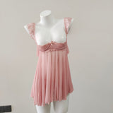 Fongt New Sexy Pajamas Female Summer Emotional Fun Small Breast Lace Splicing Slings Hollow Mesh Yarn Ajamas