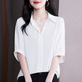 Women Shirts Half Sleeves Blouses for Women Clothes for Women 2023 Summer Women Tops Basic Soild Chiffon Blouses for