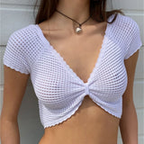 Fongt Summer New Women's Sexy Hot Chick Knitted Short Sleeve Wrapped Breast Small Waist Coat Outside The Girl