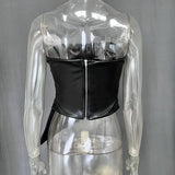 Strapless PU Leather Asymmetrical Top-Outfit