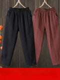 Fashion Woman Pants Casual Cotton Linen Harem Pants LOOSE Solid Ankle-Length Pants Elastic Waist Women's Summer