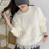 Fongt Autumn Winter Gentle Department Wear A Sweater New Lazy Wind Soft Waxy Tassel Knit Sweater Female-Outfit