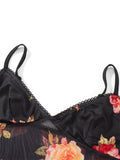 Retro Women Summer 2pcs/Set Sleeveless Strap V Neck Low Cut Camis Tops Elastic Waist Flower Print Mini Skirts Outfits-Outfit