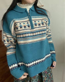 Half Zip Christmas Knit Pullover-Outfit