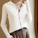 Fongt Sense Of The Small V-Neck Long-Sleeved Knitted Shirt Women's Autumn And Winter New Half-Opened Collared Blouse Bottom