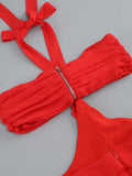 Red Flower Ruffles Halter Maxi Dress-Outfit