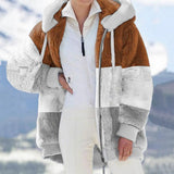 Fongt 2025 Autumn And Winter Warm Plush Bulbla Chain Pocket Hooded Loose Coat Woman