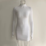 Cotton Material Solid Club Dresses Women Full Sleeve Snug Mini Vestidos Womens Clothing Holiday
