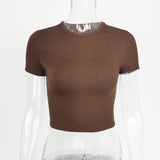 Fongt Fashion Solid Color Short Crop Casual Jacket Elastic Slim Round Collar T Shirt