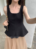 Fongt Xixi 2025 Summer New Korean Version Of The Temperament Lotus Leaf Side Simple Sleeveless Vest Women's Top 82359