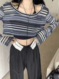 Contrast Striped Crochet Knit Crop Top-Outfit