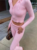 knit two-piece suit with zip and
