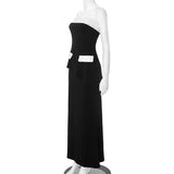 Contrast Mock Pocket Tube Top Maxi Skirt Set-Outfit