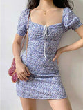 Ditsy Floral Short-Sleeve Mini Dress-Outfit