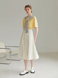 Round Neck Short Regular Sleeve T-shirt Loose Straight Midweight Office Lady Solid Yellow Drape Short