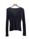 Ribbed Knitted Sweaters for Women 2023 Spring Autumn Sexy V Neck Slim Elegant Pullovers Jumper Fashion Sweater Pull