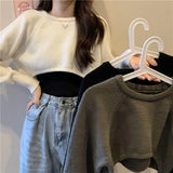 Fongt Knitted Jersey Women's Spring And Autumn 2023 New High-Waist Half-Sleeved Laziness Sweater