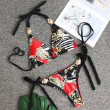 Fongt New Print Straps Women's Split Swimsuit Sexy Metal Accessories Bikini