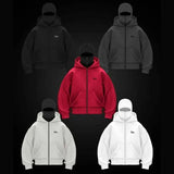 Fongt Trendy Double Hat Boomer Design Hooded Zipper Open-Shirt Couple Windproof Street Coat