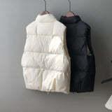 New Body Warmer Women's Down Cotton Vest Jacket Loose White Down Cotton Thick Waistcoat Vest Zipper Sleeveless Coat