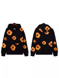 Printed Flower Wood Cotton Loose Sweater Y2K Hip Hop Street Pullover For Leisure-Outfit