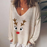 V-neck Long Sleeve Pullover Casual Loose