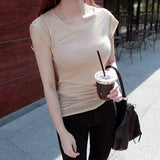High Quality Plain T Shirt Women Cotton High Elastic Basic 2024 Summer Tops Short Sleeve Sexy Thin T-shirt See Through-Outfit