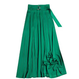 High Waist Loose Thin Plain Color Simple Skirt 2023 Summer Commuter Temperament Medium-Long A-Shaped Skirt-Outfit