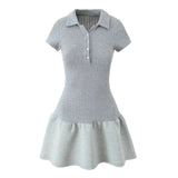 Short Sleeve Collar Ribbed MIni Dress-Outfit