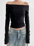 black slim long sleeve top with off