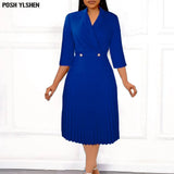 5 Colors Sexy Suit Collar African Dresses for Women 2022 Summer Clothes Long Pleated Dress Party White Elegant Robe Longue
