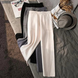 Women's Thicken Knit Pants Casual High Waist Warm Knitwear Jogging Trousers Winter Solid Chic Loose Harem Ankle-length
