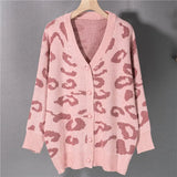 New 2022 Fashionable Elegant Button Cardigans Leopard Oversized Vintage Women's Autumn Winter Sweaters Tops