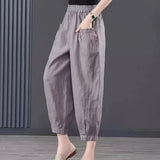 Fongt Summer Loose Tight High-Waisted Lantern Trousers Women's Hanging Ice Silk Cotton Nine-Point Harun Trousers Pocket