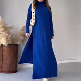 Fongt Solid-Color High-Collar Side Open-Fork Knitted Trousers Set In Autumn 2025