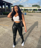High Waist Stretch Flanging Leather Female Sexy Slim Fit Skinny