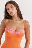 Orange Mesh Lace Patchwork Cami Maxi Dress-Outfit