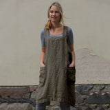 Cotton Linen Apron Long Mid Waist Circumference Home Wear Loose