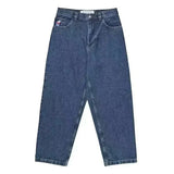 Boy Jeans Y2K Hip-Hop Cartoon Embroidery Retro Blue Loose Gothic Wide-Legged Pants-Outfit