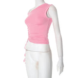 Pink One Shoulder Drawstring Top-Outfit