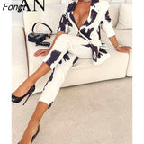 and Summer Women's 2023 Professional Casual Temperament Suit Top Vintage Printed Suit 2 Piece Set Women Women