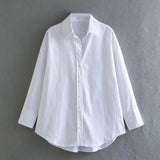Fongt 2023 New Women's Long Sleeve Lapel Loose Striped Silk Shirt 4387036-Outfit