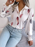 Fongt Wind Shooting 2025 Spring And Summer Temperament Feather Lantern Sleeve Collar Shirt Women's Clothing