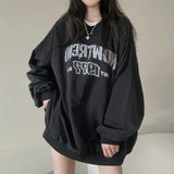 Letter Print Oversized Round Neck Sweatshirt-Outfit