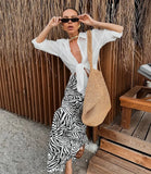 Satin Zebra Print Midi Skirt-Outfit