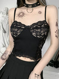 Dark Lace Mall Gothic Punk Women Black Camis Grunge Alt Clothes Emo Harajuku Crop Tops Sexy Bodycon Summer Backless