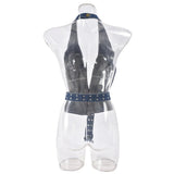 Denim Adjustable Strap Plunge Backless Halter Top-Outfit
