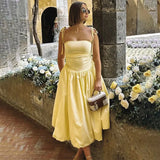 Tube Solid Frill Midi Dress-Outfit