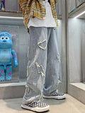 Men's Heart Patched Straight Leg Jeans-Outfit