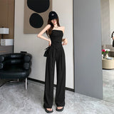 Fongt Tsets + Casual High-Waisted Broad-Legged Set Women's Fashion Temperament Two Sets